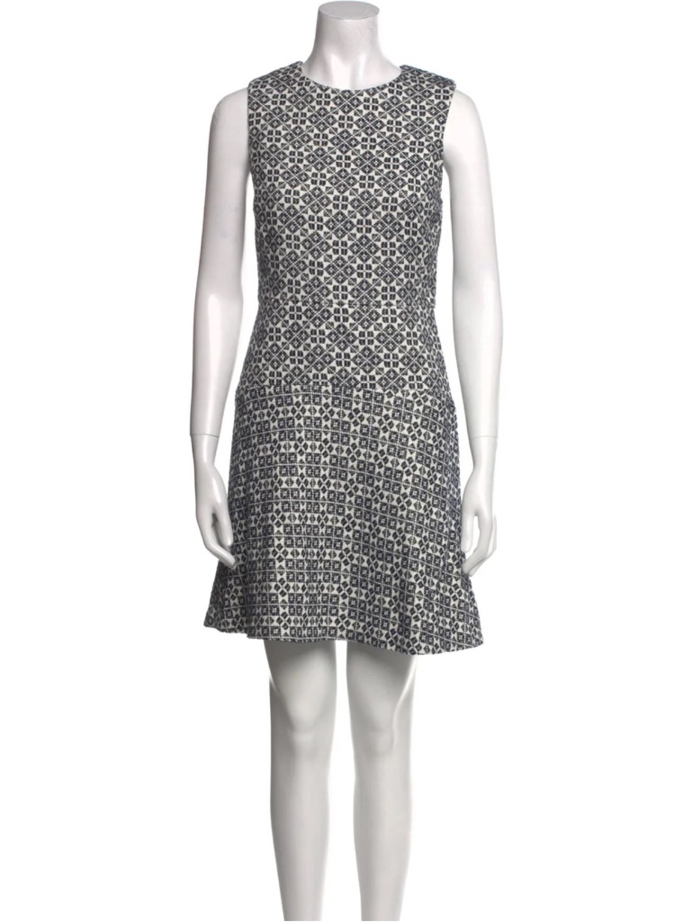 Sleeveless Black and White Patterned A-Line Dress